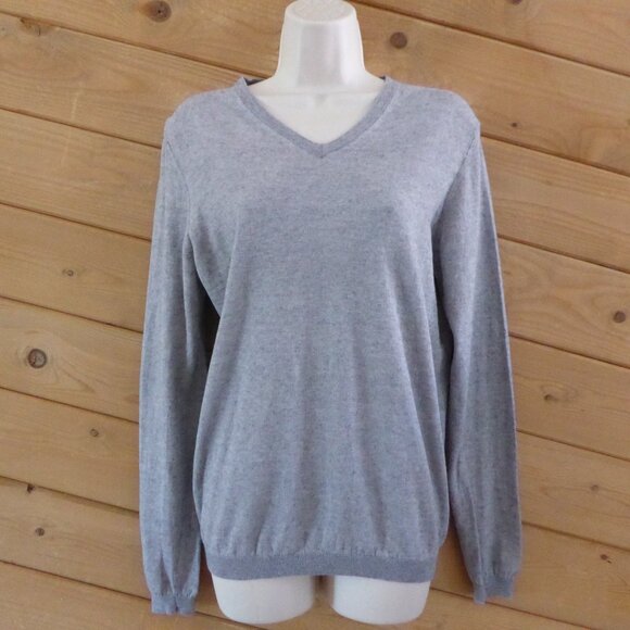 SuitSupply Gray V-neck Cotton Cashmere Long Sleeve Lightweight Sweater Top M - Picture 4 of 7